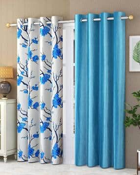 Pack of 2 Floral Print Window Curtain Eyelets Header  - 121.92 cm x 152.4 cm-image-0