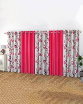 Set of 5 Floral Print Window Curtains with Eyelets-image-23