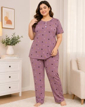 Women Floral Print Top & Pyjamas Set-image-39