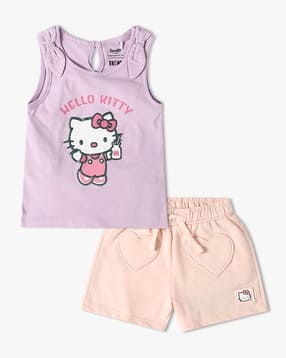 inf frendz Hello Kitty Print Cotton Top & Shorts Set-picture-31