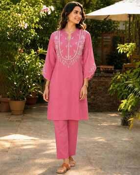 nayam by lakshita Women Embroidered Straight Kurta & Pant Set-picture-48
