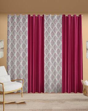 yukany Pack of 4 Floral Print Door Curtain with Eyelets Header - 121.92 cm x 274.32 cm-picture-0