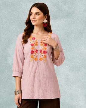 acai Women Embroidered No Darts Straight Tunic-picture-31