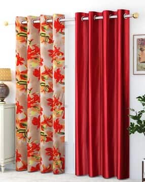 Pack of 2 Floral Print Door Curtain Eyelets Header  - 121.92 cm x 274.32 cm-image-3