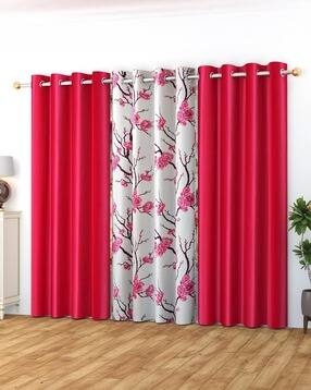 Set of 3 Floral Print Window Curtains with Eyelets-image-28