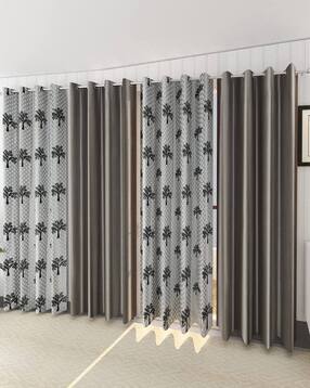 Set of 4 Leaf Print Door Curtains with Eyelets-image-46