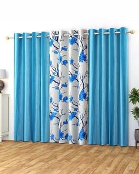 Set of 3 Floral Print Window Curtains with Eyelets-image-13