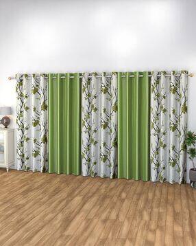 Set of 5 Floral Print Window Curtains with Eyelets-image-29