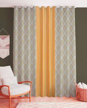 yukany Pack of 3 Floral Print Door Curtain with Eyelets Header - 121.92 cm x 243.84 cm-picture-3