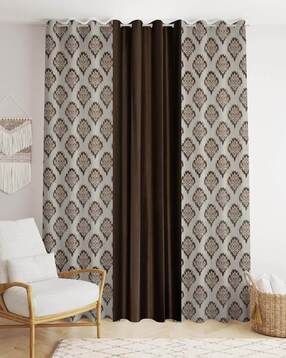 yukany Pack of 3 Floral Print Door Curtain with Eyelets Header - 121.92 cm x 243.84 cm-picture-5