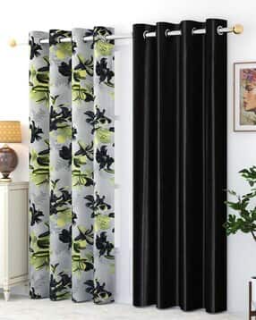 Pack of 2 Floral Print Window Curtain Eyelets Header  - 121.92 cm x 182.88 cm-image-46