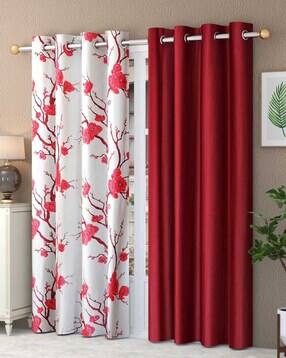 Pack of 2 Floral Print Window Curtain Eyelets Header  - 121.92 cm x 152.4 cm-image-39
