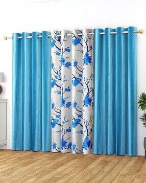 Set of 3 Floral Print Window Curtains with Eyelets-image-19