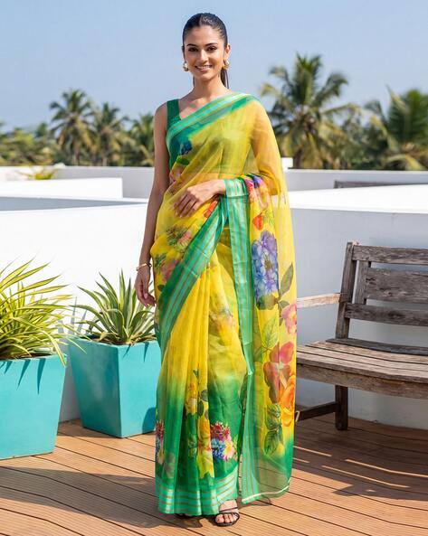 Ri-wah Women Floral Print Organza Saree