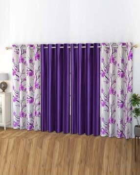 Pack of 4 Floral Print Door Curtain Eyelets Header  - 121.92 cm x 213.36 cm-image-1