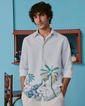 andamen Men Printed Regular Fit Cotton Linen Shirt-picture-22