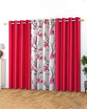 Set of 3 Floral Print Window Curtains with Eyelets-image-19