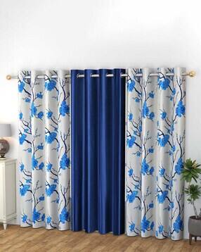 yukany Set of 3 Floral Print Window Curtains with Eyelets-picture-34