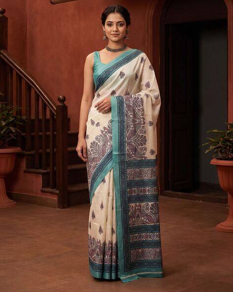 Ri-wah Women Kalamkari Bhagalpuri Silk Saree