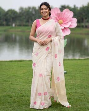 ri-wah Women Floral Print Chanderi Cotton Saree-picture-9