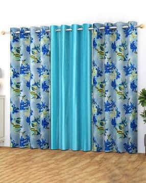 yukany Pack of 3 Floral Print Window Curtain Eyelets Header  - 121.92 cm x 182.88 cm-picture-44