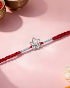 ornate jewels 925 Silver Rhodium Plated Flower Thread Rakhi with Roli Chawal for Brother-picture-49