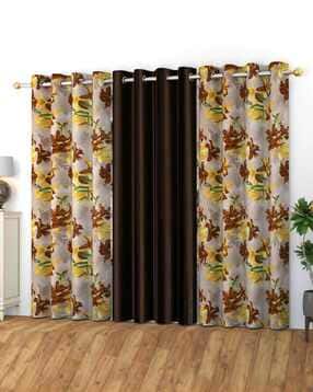 Pack of 3 Floral Print Window Curtain Eyelets Header  - 121.92 cm x 182.88 cm-image-2
