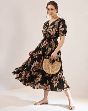 Women Leaf Print Fit & Flare Dress-image-39