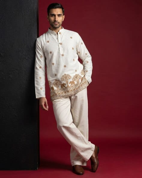 JOMPERS Embroidered Regular Fit Kurta with Pants - Image 1