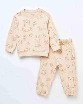 pantaloons baby Cotton Graphic Print T-Shirt & Pyjamas Set-picture-14