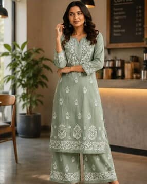 indie picks Women Embroidered Straight Kurta & Pants Set-picture-31