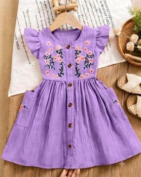 Girls Embroidered Fit & Flare Dress-image-11