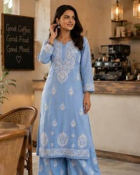 indie picks Women Embroidered Straight Kurta & Pants Set-picture-30