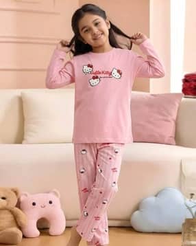 nap chief Girls Cartoon Print T-Shirt & Pyjamas Set-picture-45