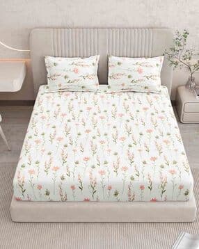 indras Floral Print Super King Size Bedsheet with 2 Pillow Covers-picture-47
