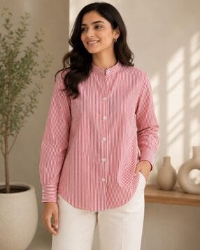 buda jeans co Women Striped Mandarin-Collar Shirt-picture-31