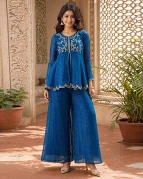 Women Embroidered Flared Kurta & Pants Set-image-10