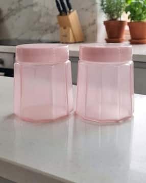 croco jar 300 ML Jubilee Transparent Matte Pink Glass Storage Jar with Matching Airtight Lid -  Set Of 2-picture-13
