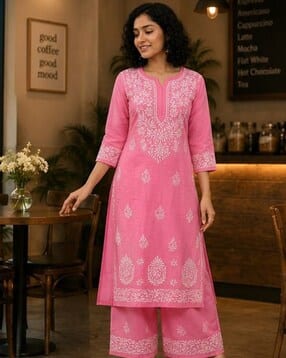 indie picks Women Embroidered Straight Kurta & Pants Set-picture-28
