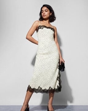 code by lifestyle Women Polka-Dot Print A-Line Dress with Lace Trim -picture-10