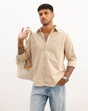 wrogn Men Slim Fit Shirt with Spread Collar-picture-10