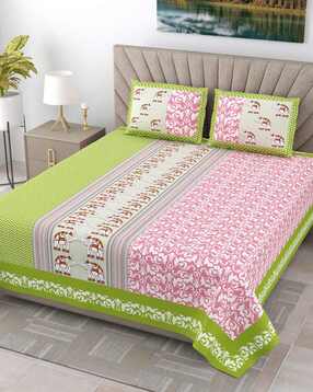 240 TC Floral Print King Bedsheet with Pillow Covers-image-8