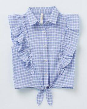 Girls Checked Top with Tie-Up Front-image-2