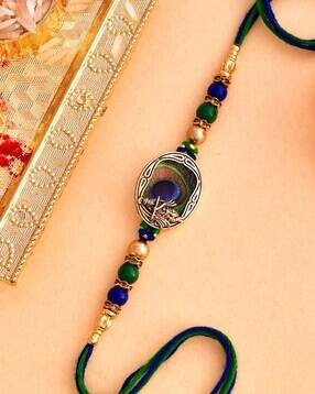Men Peacock Feather Beaded Tie-Up Rakhi-image-12