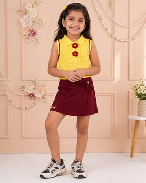 kiddopanti Girls Embroidered Skirt & Top Set-picture-53