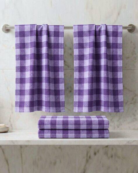 ATHOM LIVING Set of 4 Checked Cotton Bath Towels