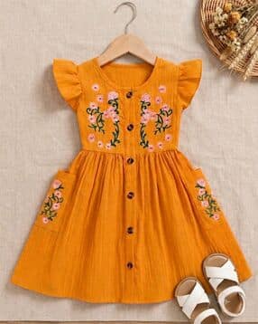 Girls Embroidered Fit & Flare Dress-image-12