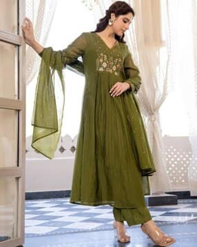 Women Embroidered A-Line Kurta & Pant Set-image-47