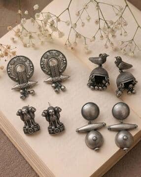 indie picks Pack of 4 Antique Oxidized Ethnic Earrings-picture-15