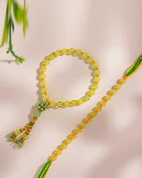 voylla Sunshine Green Beaded Bhaiya Bhabhi Rakhi Set-picture-48